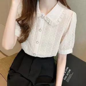 카라블라우스 여성 캐주얼 프릴 카라 자수 도트 블라우스