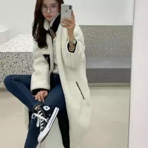 30대 여성 가을 겨울 캐쥬얼 롱후리스 배색 코트 레귤러핏