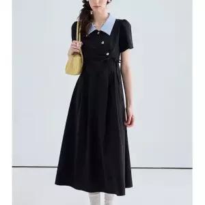 여사친 원피스 스커트 블랙 여름 데일리 A라인 프렌치 칼라 반팔 중기장 스포M2