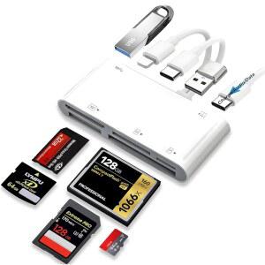 [미국배송] 아이폰호환 / 아이패드호환 CF SD MICROSD MS XD 카드 리더 및 USBA USB C 16 아이패드호환 PRO 삼성호환 삼성제품호환 S25용 라이트닝 커넥터가 있는 9IN1 메모리 범용 OTG 어댑터