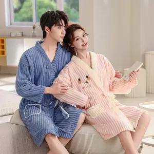 커플여행 사우나 남성 샤워가운 도톰골지 여성 긴팔