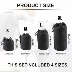 4PCS 카메라 렌즈 가방 드로스트링 디자인의 4사이즈 보호 파우치 세트 소프트 플러시 네오프렌 캐논 니콘 소니 펜탁스 올림푸스 소형 중형 대형 대형 호환 가능