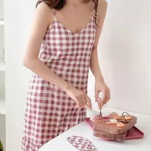 [라일리여성언더웨어] Rly 썸머 파자마 여성브라캡 원피스잠옷 체크핑크