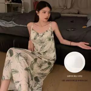 쉬헐크 커플 잠옷세트 베이직 대범 슬립 패드 여름 쿨링 롱 스커트 바람막이 잠옷 KKE2