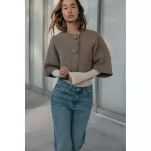 zara 자라 쇼트 니트 재킷 - 브라운 / 토프6771/156/737119186