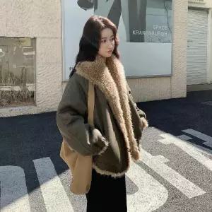 루타꽁몰 여친 라이크 퍼 재킷 코트 점 가죽 일체형 HO1