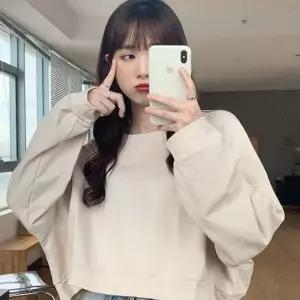 무지 크롭 기장 티셔츠 숏 맨투맨 여성 라운드넥