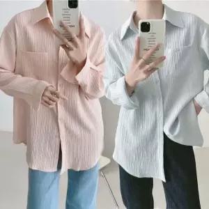 루즈핏블라우스 여름 커버업 아사면 시스루 레이어드 오버핏 셔츠