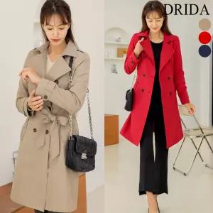 [드리다]드리다 여성 가을 슬림 더블 빅사이즈 바바리 트렌치 코트 40-50대 중년 엄마옷 하객 상견례 레드
