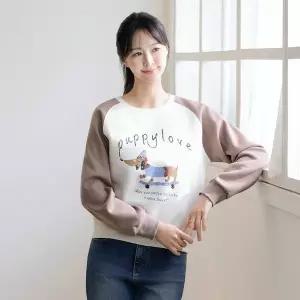 드리다 여성 겨울 나그랑 프린팅 빅사이즈 기모 맨투맨 티셔츠 캐주얼 등원 미시 엄마옷