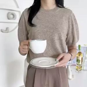 소매 퍼프 디자인 여자 캐시미어 데일리 반팔니트