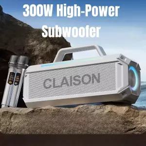 300W 노래방 기계 무선 마이크 2개 강력한 휴대용 스피커 RGB 조명 파티용 BT/AUX/USB/TF 지원