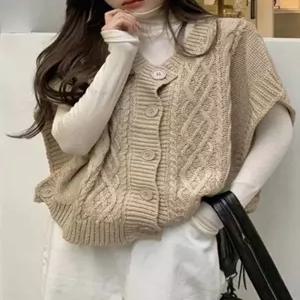 세련된 싱글 버튼 민소매 니트 조끼 여성 가을 새로운 스타일 홍콩 다용도 라운드 넥