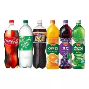 1.5L 대용량 음료 6종 각 1개씩 / 코카콜라+칠성사이다+맥콜+델몬트 오렌지+델몬트 포도+델몬트 알로에