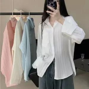 [텐바이텐][홍은]시원한 여름 레이어드 루즈핏 시스루셔츠 아사면 블라우스 남