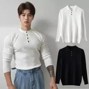 [하프클럽/셀러허브_여성트랜드패션]남자 간절기 머슬핏 골지 긴팔 폴로 니