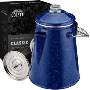 COLETTI 클래식 퍼콜레이터 커피 포트 u2014 가장 향수를 불러일으키는 캠핑 포트, 이제 현대화된 [블루 에나멜, 12컵]