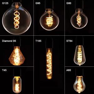 E14 E27 레트로 LED 나선형 필라멘트 전구 4W 따뜻한 노란색 220V C35 A60 T45 ST64 T185 T225 G80 G95 G1