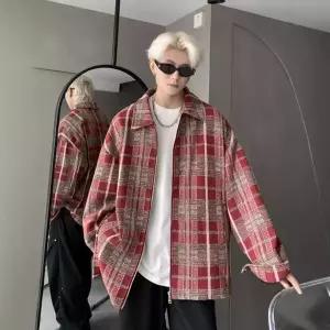 하프코트 남성 코트 하프 샤오샹 스타일 체크 아우터 봄가을 주니어 루즈핏 캐주얼 자켓 admr3