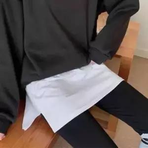 [하프클럽/]맨투맨 티셔츠 레이어드 트임 페이크 스커트