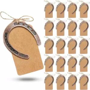 에어워 20pcs 크래프트 태그가 있는 굿 럭키 호스슈즈 금속 미니 호스슈 장식으로 소박한 빈티지 웨딩 파티
