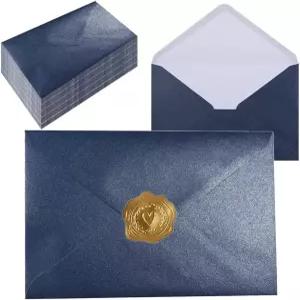 A7 셀프 씰링 네이비 블루 봉투 50개 - 5x7 인치(5.31×7.67인치) 프리미엄 120g 펄 글리터 용지 청첩장