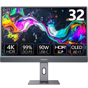 NI N 32인치 RGB OLED 4K 모니터 에어 /프로 맥 미니 2160p PC 컴퓨터 USB C 90W HDR 10 99 I P3 sRGB 1M 1 기울기/높이 조절 스탠드