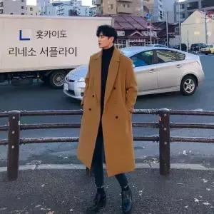남성용 모직 하프 캐주얼 트렌치 코트 오버핏 트위드 도톰한 원픽1