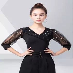 사교댄스복 여성 라인 티셔츠 줌바 방송 라틴 사교