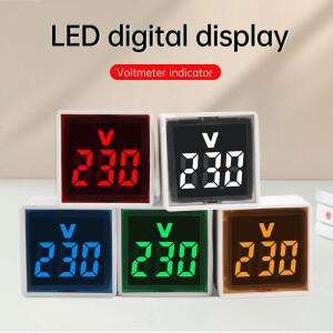 AC 220V 30mm 사각형 LED 디지털 전압계, 50~500V 측정 범위, 유럽형 플러그, 다양한 디스플레이 색상으로