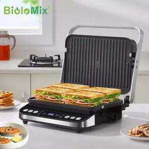 Biolox2000W 6 인 전기 그릴 바베큐 디지털 철판 샌드위치 및 파니니 프레스용 와플 메이커 플레이트 옵션