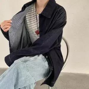 청 여성용 가을 캐주얼 빈티지 재킷 칼라 톱 코트 싱글 BE3