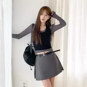|CHK1C0D|여성용 랩 미니 스커트와 벨트 세트 치마바지