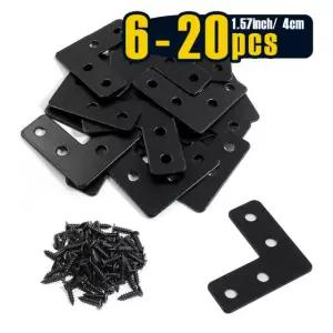 6 20개 40mm 검정색 직각 L자형 57인치 플레이트 나무용 코너 평면 브레이스 수리 0pcs without sc ws