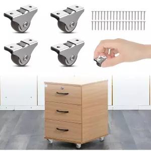 가구 서랍 보관함용 1인치 고정 캐스터 휠 로우 프로파일(브라운 4PCS)