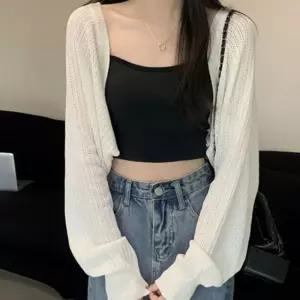 여성 흰색 펀칭 볼레로 봄 여름 휴양지 바캉스 블랙볼레로 퍼프가디건 썸머가디건 긴팔가디건 얇은가디건