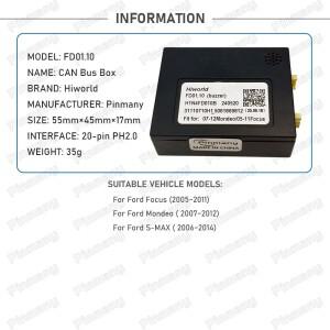 자동차 라디오 CAN 버스 디코더 HIWORLD FD01 20핀 블랙박스 (포드 포커스, 몬데오, S-MAX 용)