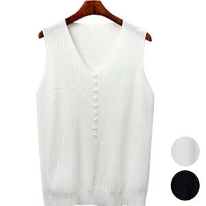 하얀비WR2853 시원한 민소매 여름 니트 브이단추나시티/레이어드/이너/골지니트 /미시/정장