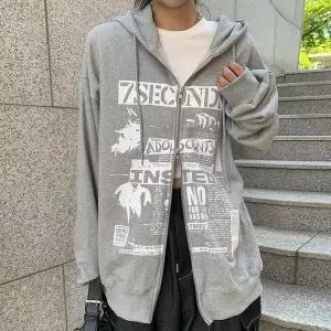 [하프클럽/]여성 유니크 프린트 박시 후드 집업 코트