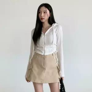 [하프클럽/]여성 슬림핏 후드 집업 골지 스트랩 절개 디자인