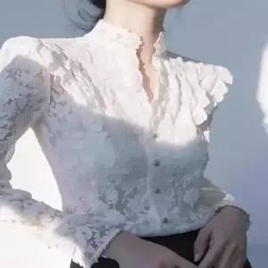 여자레이스블라우스 가을 프렌치 톱 차이나 럭셔리 긴팔 예쁜 레이스 셔츠 슬림핏 힛템