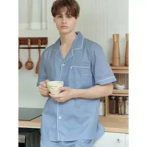 [하프클럽/메이플라워]클래식블루 반팔 순면 남성 빅사이즈 잠옷 세트
