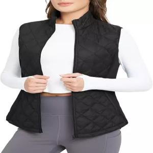 발레프 여성 패딩 조끼 경량 겨울 따뜻한 스탠드 칼라 퀼팅 방수 지퍼 포켓