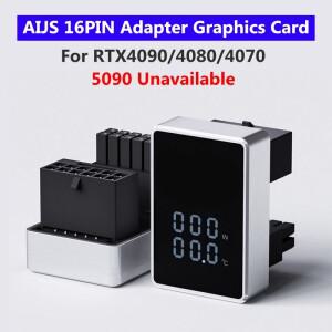 AIJS RTX4090/4080/4070 실시간 전력 디스플레이 전원 어댑터용 16핀 그래픽 카드 180도 각도