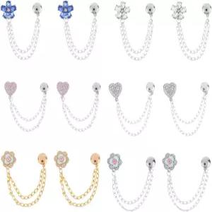 12pcs 마그네틱 의류 클립 여성용 체인이 달린 다용도 하트 플라워 고정 핀 히잡 드레스 스카프 숄 헴 롱