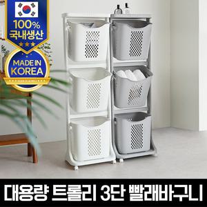 VER.2 대용량 트롤리 스윙 3단 빨래바구니
