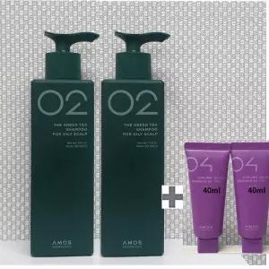 아모스 녹차실감 샴푸 지성두피용 500g x2개(1000g) +휴대용 컬링에센스 40ml x2개(80ml) 1set