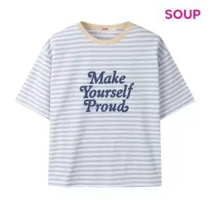 [SOUP](타임스퀘어점패션관)레터링 스트라이프 배색 반팔 티셔츠 (S62TS10)