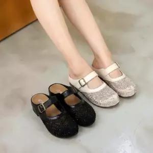 제이시 발볼 넓은 통굽 메쉬 앞막힌 블로퍼 4cm S198