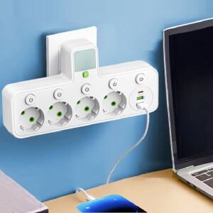 EU 플러그 AC 콘센트 멀티탭 벽면 소켓 범용 네트워크 필터 USB C타입 충전기 개별 스위치 조명 어댑터